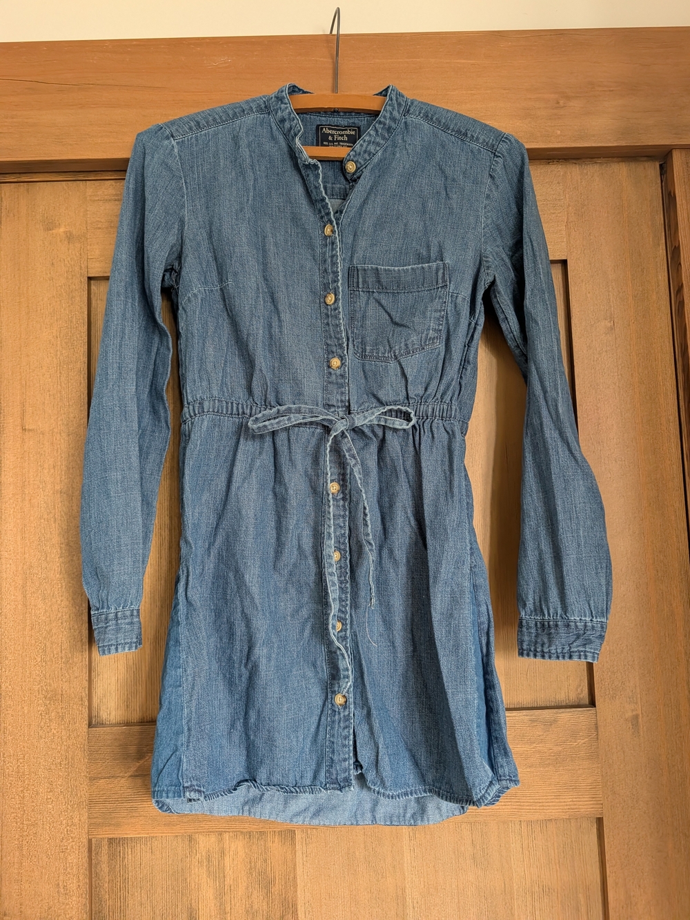 Denim Shirt Dress with Waist Tie - Blue